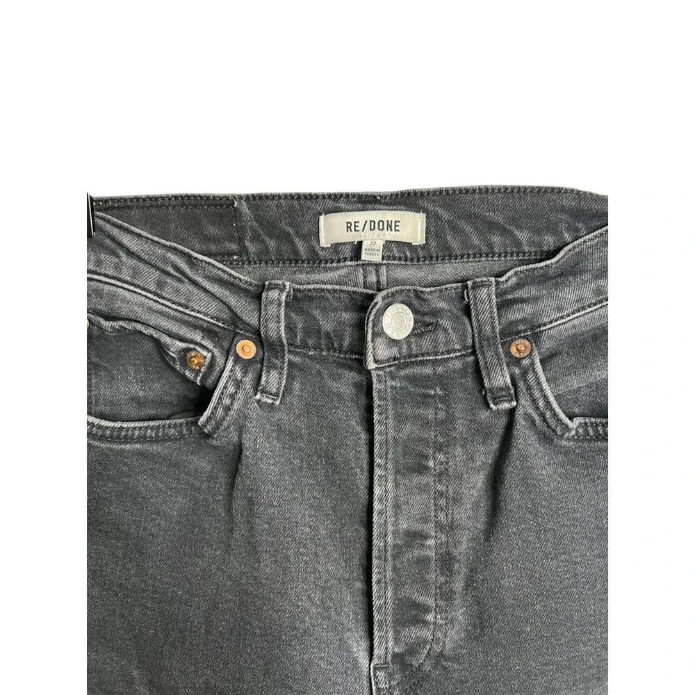 RE/DONE Faded Black Cropped Straight Leg Jeans Size 27 Button Fly High Waist